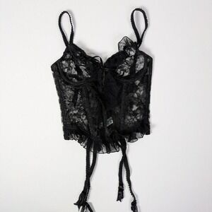 Vintage Victoria's Secret Corset 32B Gold Label Lace Garters Tie Front